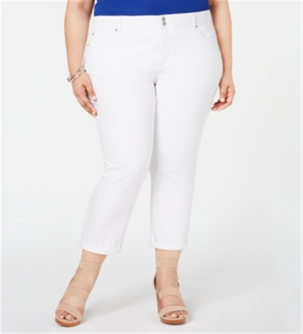 INC International Concepts Women's Plus Cropped Boyfriend Jeans White Size 16W