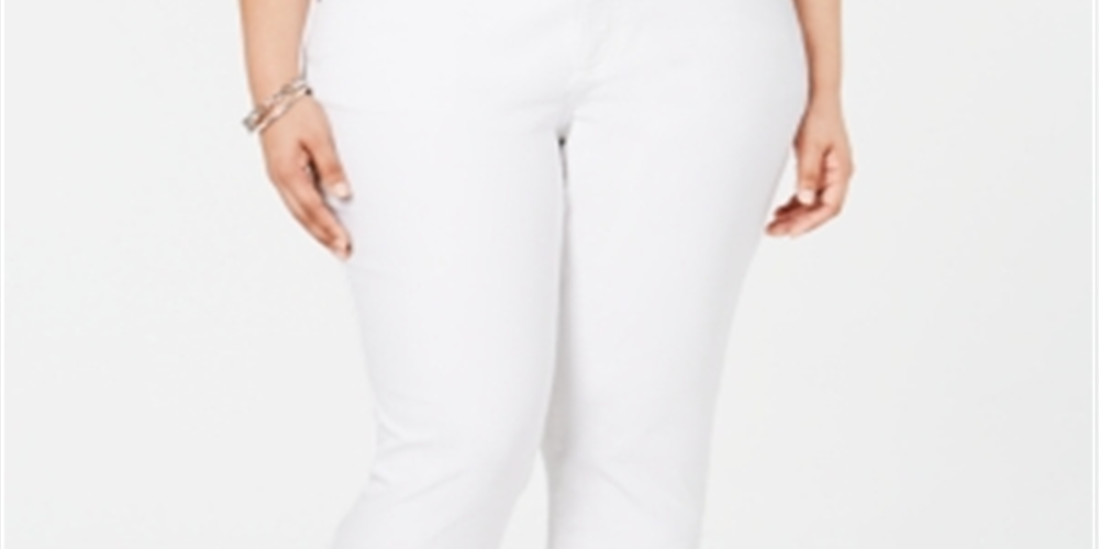 INC International Concepts Women's Plus Cropped Boyfriend Jeans White Size 16W