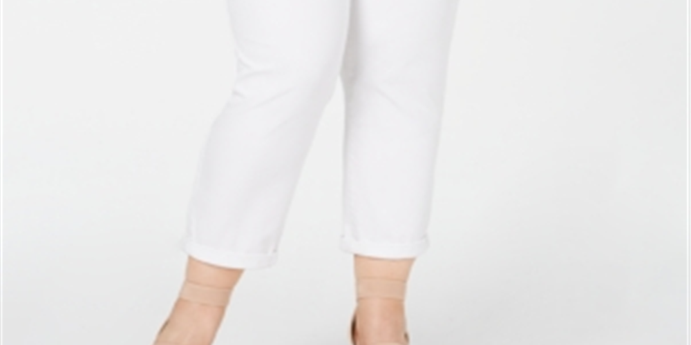 INC International Concepts Women's Plus Cropped Boyfriend Jeans White Size 16W