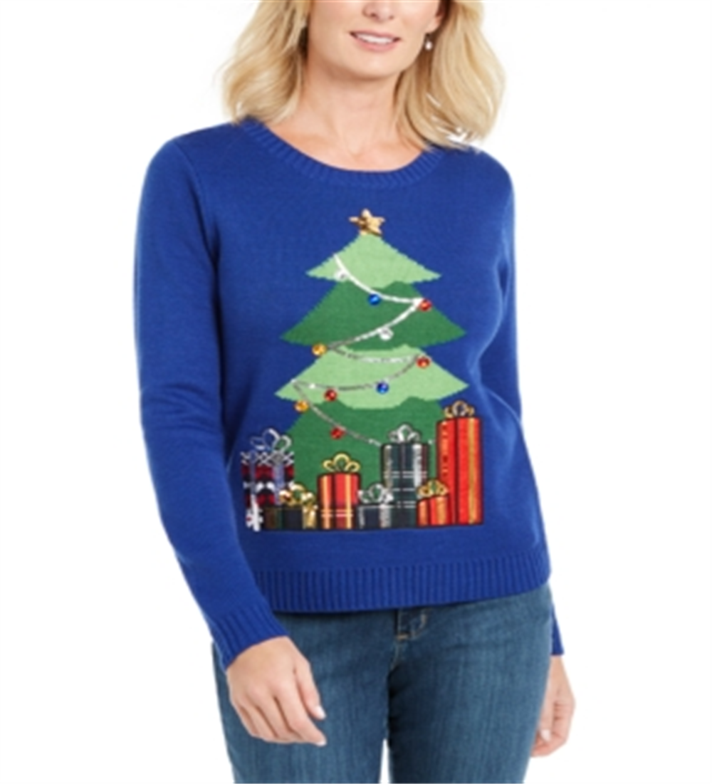 Karen Scott Women's Midnight Presents Sweater Blue Size Small