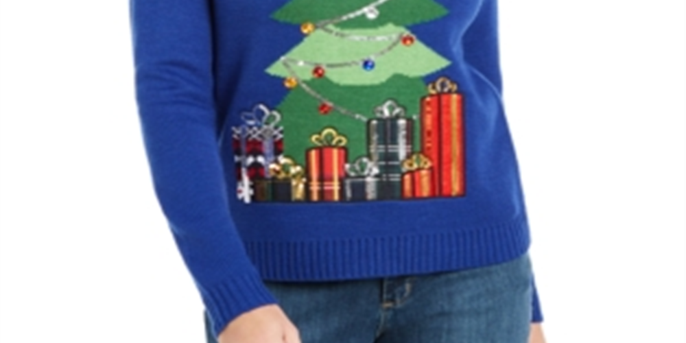 Karen Scott Women's Midnight Presents Sweater Blue Size Small