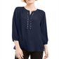 JM Collection Women's Rivet Pleated Back Blouse Blue Size Small