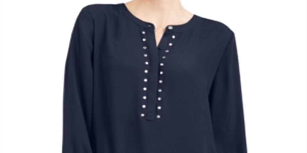JM Collection Women's Rivet Pleated Back Blouse Blue Size Small