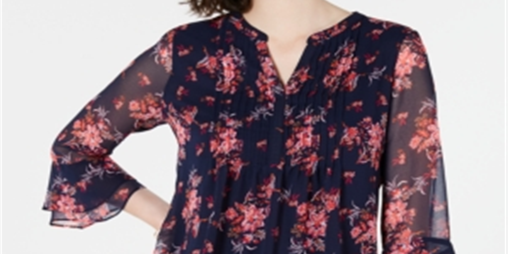 Charter Club Women's 3/4 Sleeve Blouse Top Blue Size X-Large