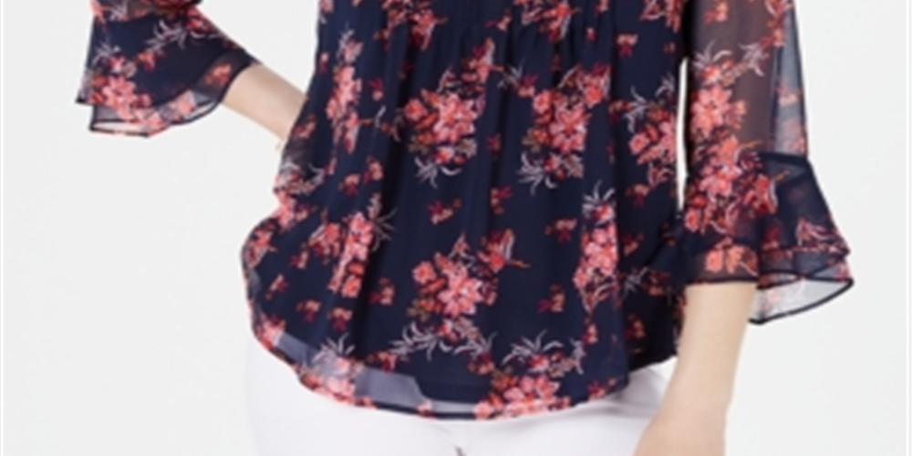 Charter Club Women's 3/4 Sleeve Blouse Top Blue Size X-Large