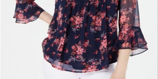 Charter Club Women's 3/4 Sleeve Blouse Top Blue Size X-Large