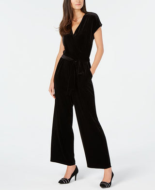 Alfani Women's Belted Velvet Jumpsuit Black Size Petite Large