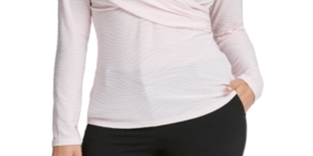 DKNY Women's Textured Surplice Blouse Pink Size Small