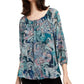 NY Collection Women's Printed Blouson Pullover Top Green Size Petite Medium