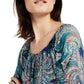 NY Collection Women's Printed Blouson Pullover Top Green Size Petite Medium