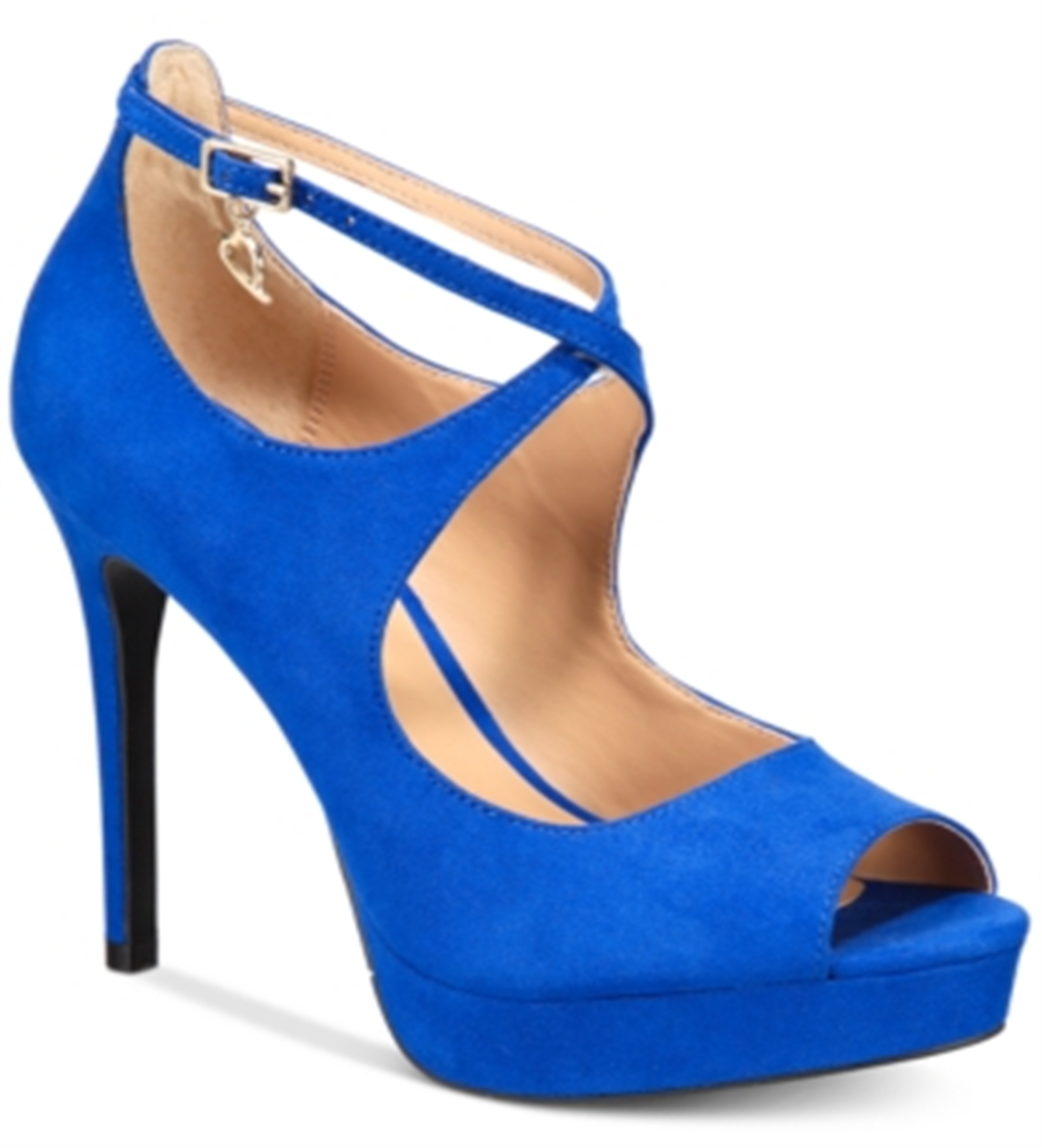 Thalia Sodi Women's Peep Toe Ankle Strap Classic Pumps Blue Size 10 M
