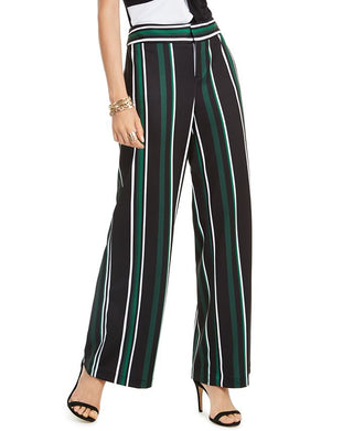 INC International Concepts Women's Zippered Striped Wide Leg Pants Black Size 2