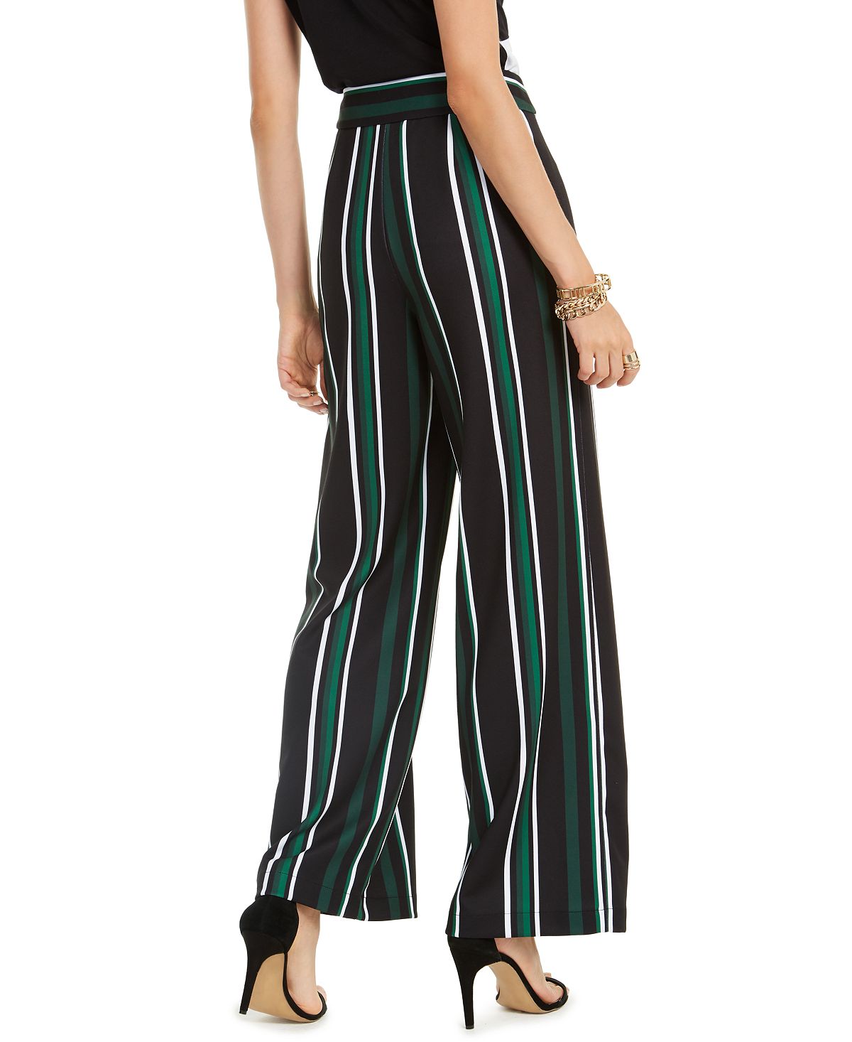 INC International Concepts Women's Zippered Striped Wide Leg Pants Black Size 2