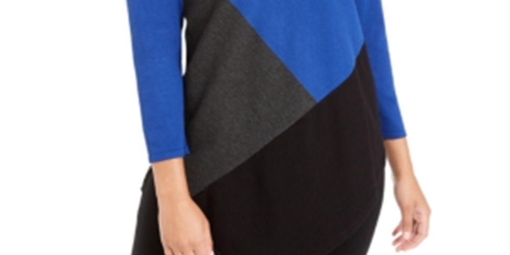 Alfani Women's Colorblocked Asymmetrical Tunic Blue Size Petite Small