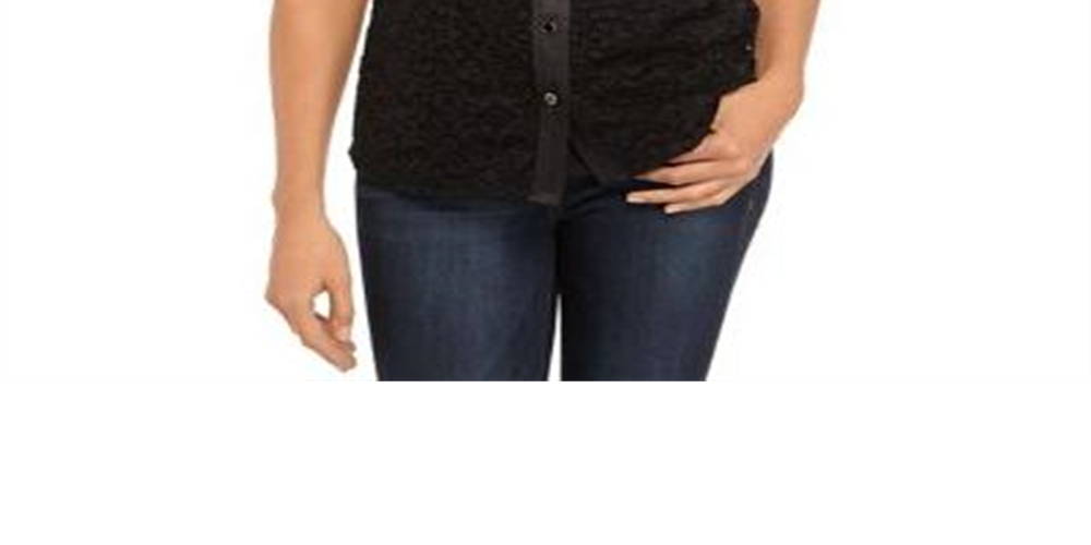 Anne Klein Women's Corded LACE Sleeveless Button Front Blouse Black Size 16