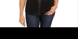 Anne Klein Women's Corded LACE Sleeveless Button Front Blouse Black Size 16