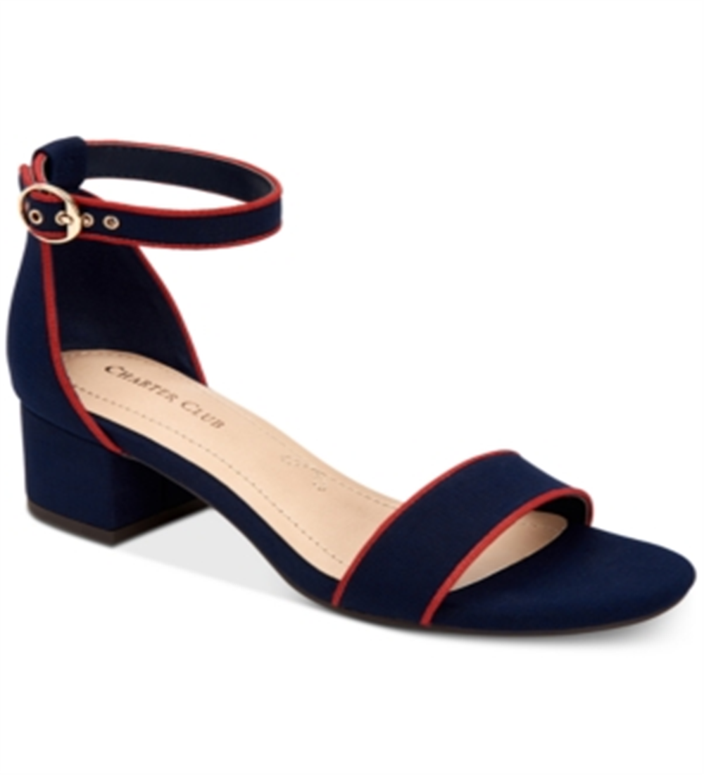 Charter Club Women's Ruue Fabric Open Toe Casual Slingback Sandals Navy Size 9.5 M