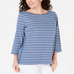 Karen Scott Women's Cotton Striped Vented Hem Top Blue Size X-Large