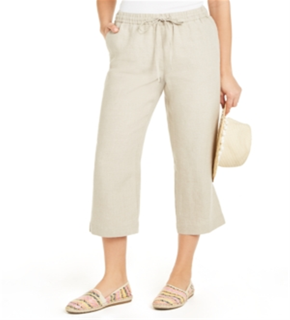 Charter Club Women's Linen Capri Tie Waist Pants Brown Size XX-Large