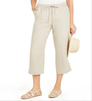Charter Club Women's Linen Capri Tie Waist Pants Brown Size XX-Large
