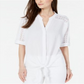Alfani Women's Lace Inset Tie Front Top White Size Petite S