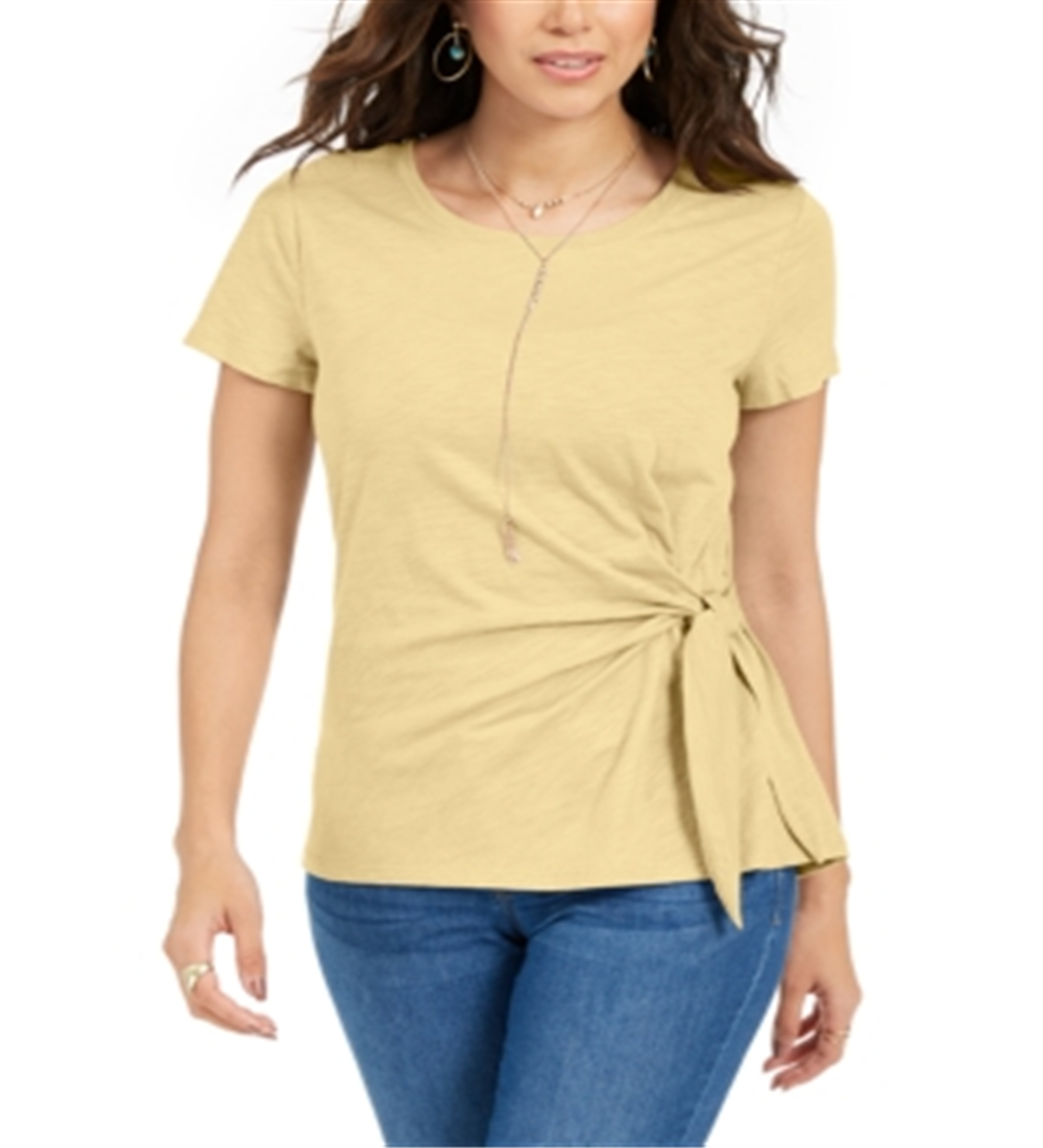 Style & Co Women's Side Tie Top Yellow Size Small