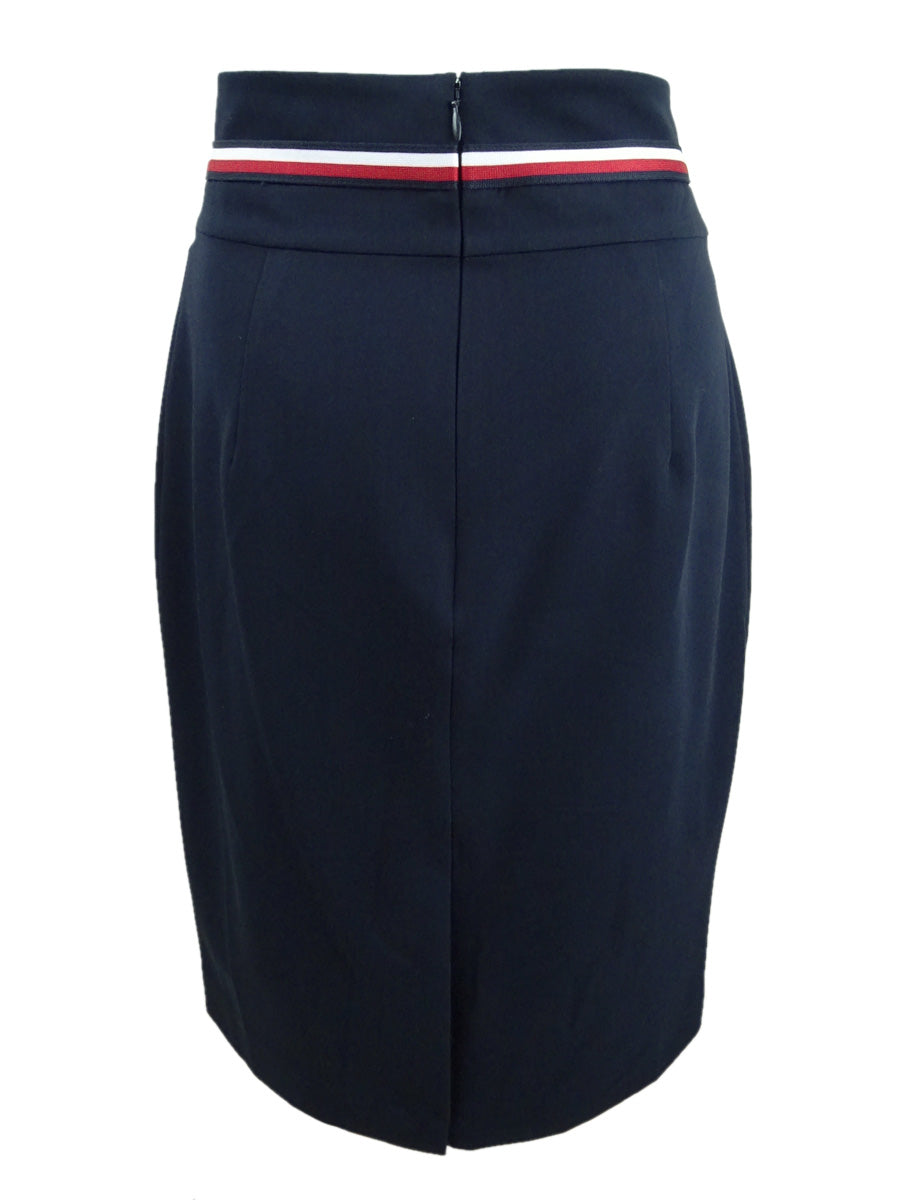 Tommy Hilfiger Women's Notched Waist Striped Trim Skirt Blue Size 6