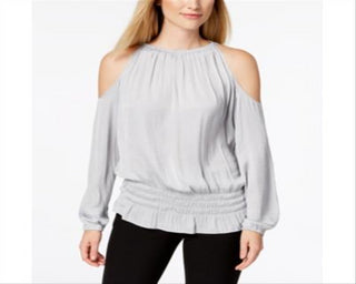 Alfani Women's Smocked Cold Shoulder Top Gray Size Petite Medium