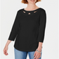 Karen Scott Women's Three Quarter Sleeve Cutout Top Black Size Medium