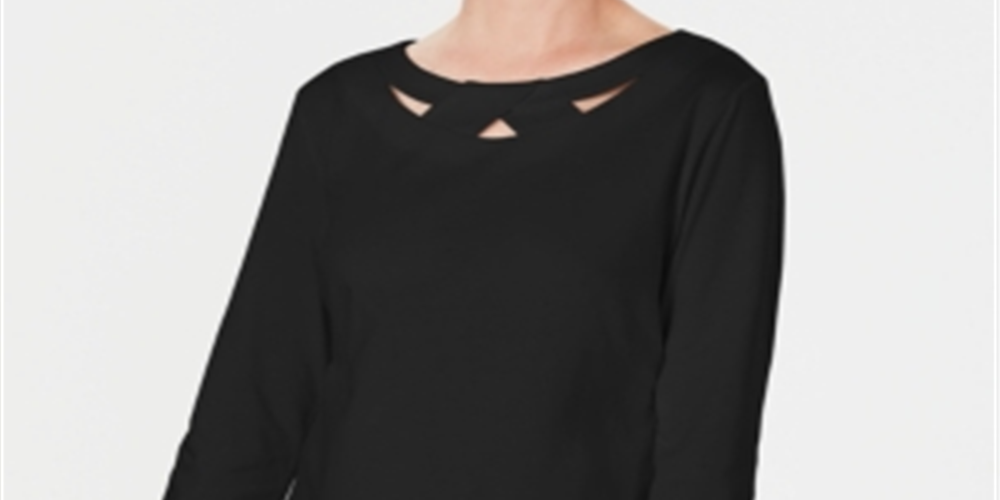 Karen Scott Women's Three Quarter Sleeve Cutout Top Black Size Medium