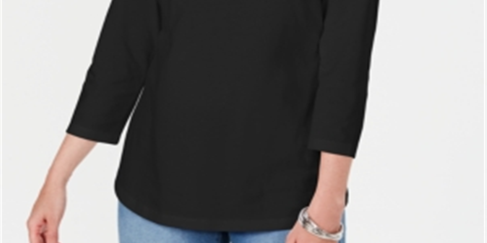 Karen Scott Women's Three Quarter Sleeve Cutout Top Black Size Medium