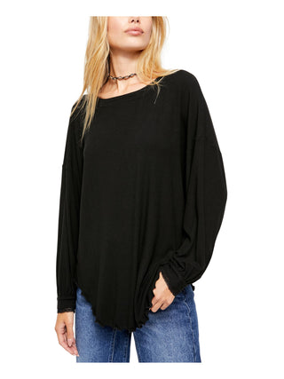 Free People Women's Low Back Long Sleeve Jewel Neck Top Black Size Small