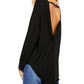 Free People Women's Low Back Long Sleeve Jewel Neck Top Black Size Small