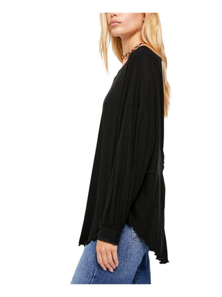 Free People Women's Low Back Long Sleeve Jewel Neck Top Black Size Small