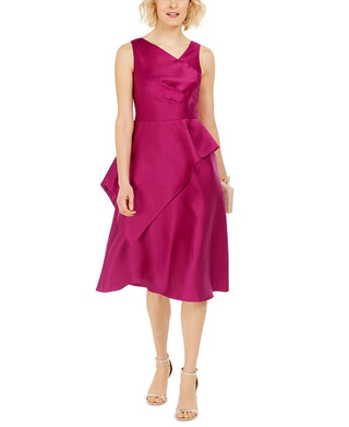 Adrianna Papell Women's Solid Sleeveless V Neck Knee Length Fit Flare Formal Dress Pink Size 16