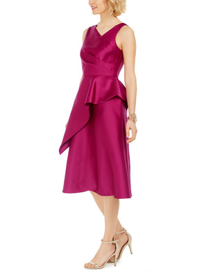 Adrianna Papell Women's Solid Sleeveless V Neck Knee Length Fit Flare Formal Dress Pink Size 16