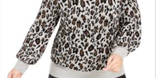 Alfani Women's Plus Metallic Animal Print Sweater Gray Size 0X