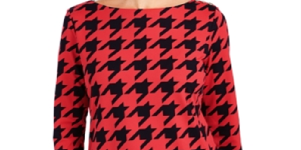 Charter Club Women's Houndstooth 3/4 Sleeve Top Red Size X-Small