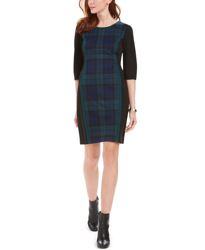 Connected Women's olorblocked Plaid Sheath Dress -Green Size 12P