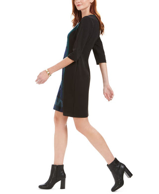 Connected Women's olorblocked Plaid Sheath Dress -Green Size 12P