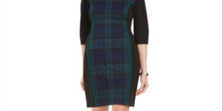 Connected Women's olorblocked Plaid Sheath Dress -Green Size 12P
