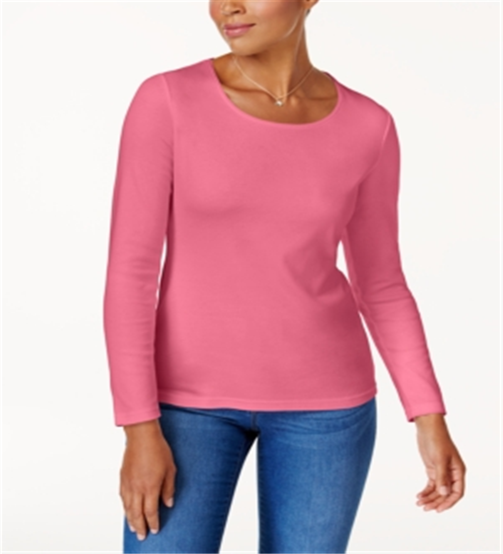 Karen Scott Women's Cotton Scoop Neck Top Pink Size Small