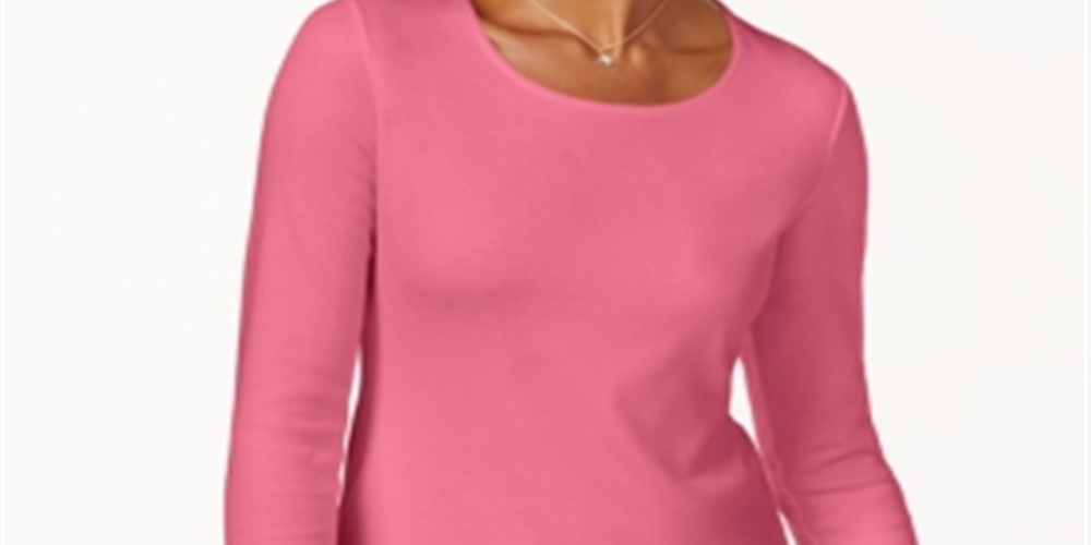 Karen Scott Women's Cotton Scoop Neck Top Pink Size Small
