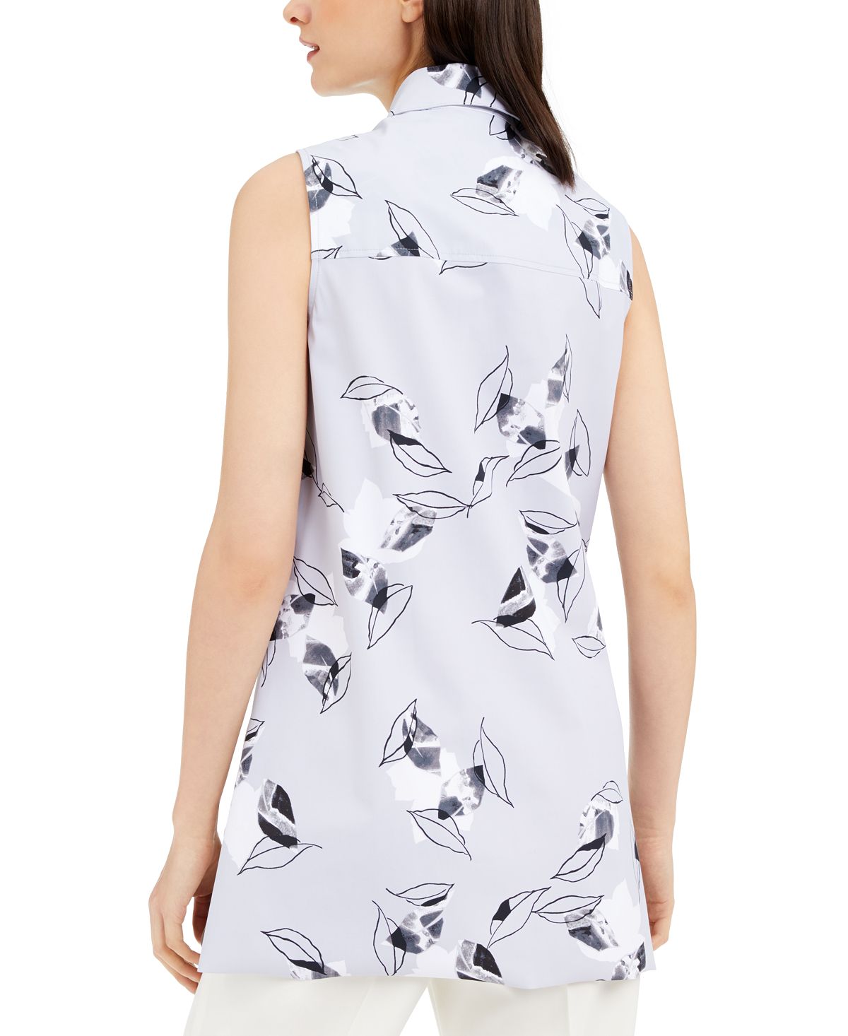 Alfani Women's Leaf Print Tunic Gray Size Petite S