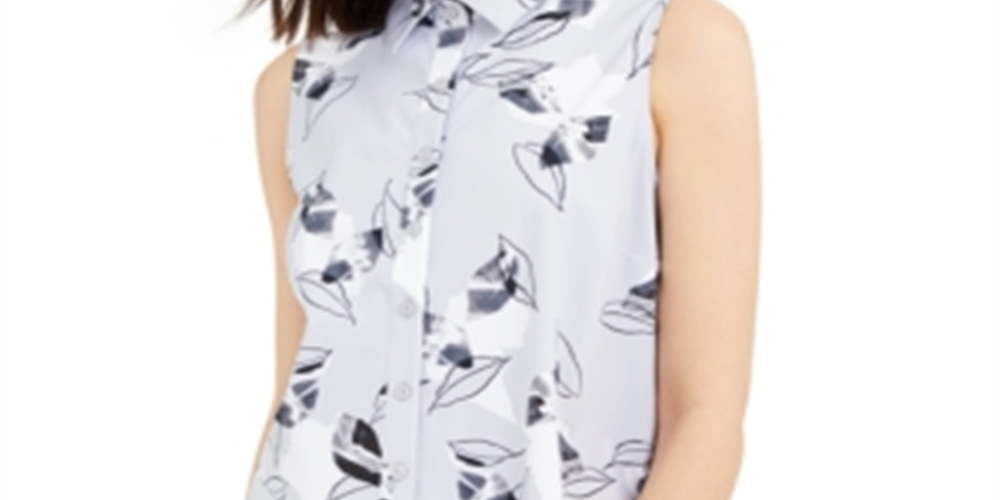 Alfani Women's Leaf Print Tunic Gray Size Petite S