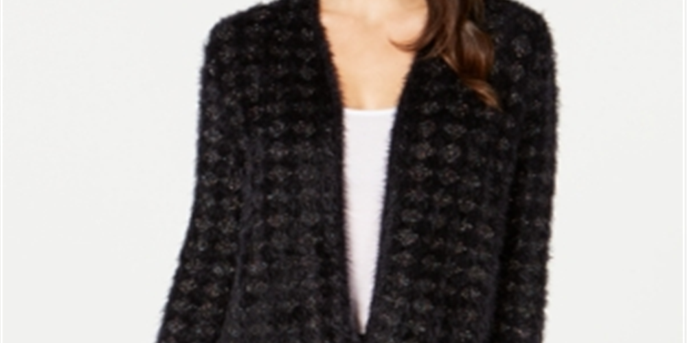 Alfani Women's Eyelash Cardigan Jacket Black Size Medium