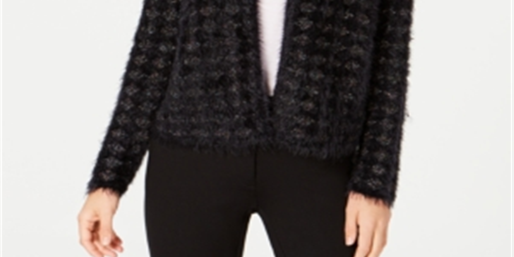 Alfani Women's Eyelash Cardigan Jacket Black Size Medium