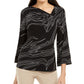 Alfani Women's Printed Asymmetrical Neck Top Black Size Small