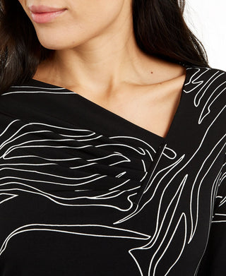 Alfani Women's Printed Asymmetrical Neck Top Black Size Small