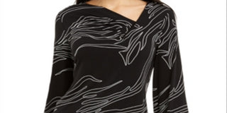Alfani Women's Printed Asymmetrical Neck Top Black Size Small